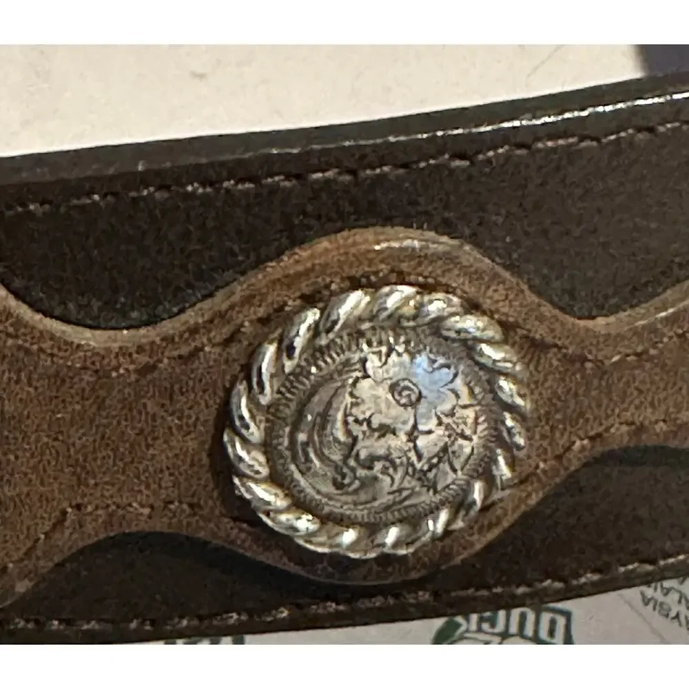 Nocona Belt Men 36 Brown Leather Western Cowboy Rodeo Silver/Gold Accent Aztec